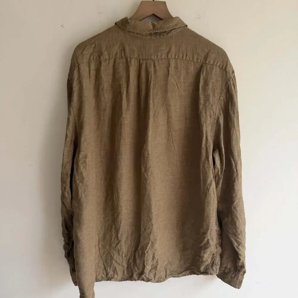 Banana Republic 100% Linen Button Up Shirt Mens Size 2XLT Long Sleeve Brown